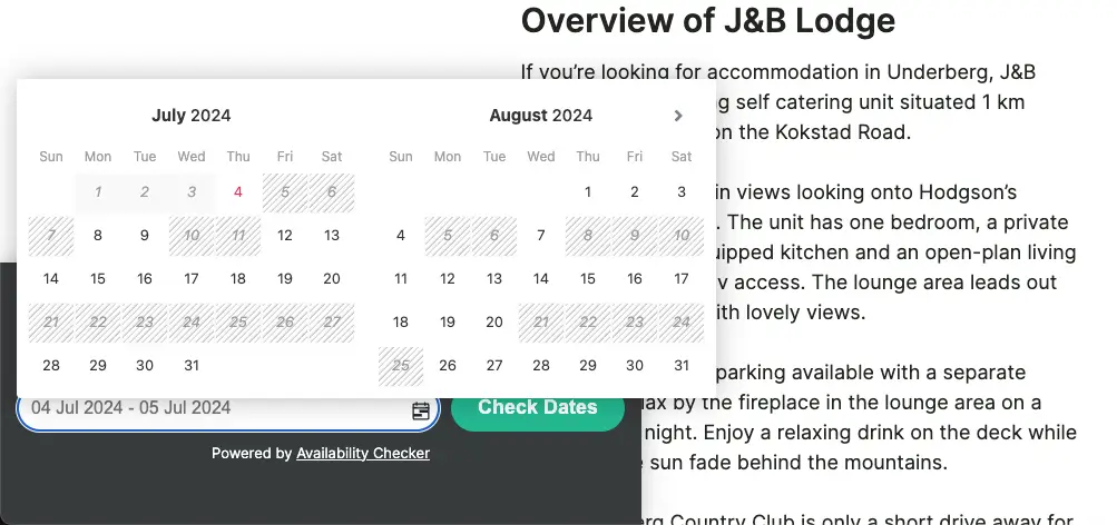 NightsBridge Booking Calendar